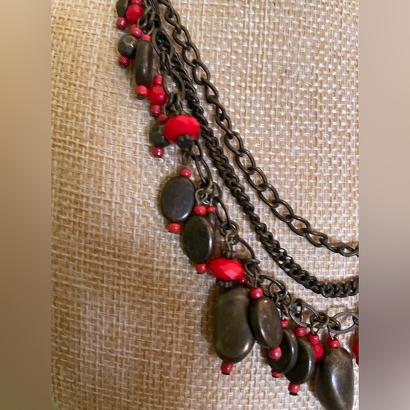 Elegant Red and Brown Layered Necklace - Picture 2 of 5